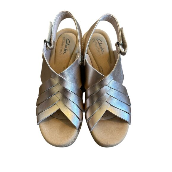 Clarks Giselle Ivy Wedge Sandals Rose Gold Metallic Cork Heel Comfort Size 7 - Picture 3 of 13